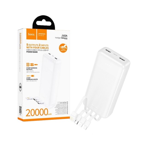 Hoco Power Bank J163A Wonderful with USB Port+Micro+Type-C+Lightning Cable 20000mAh White